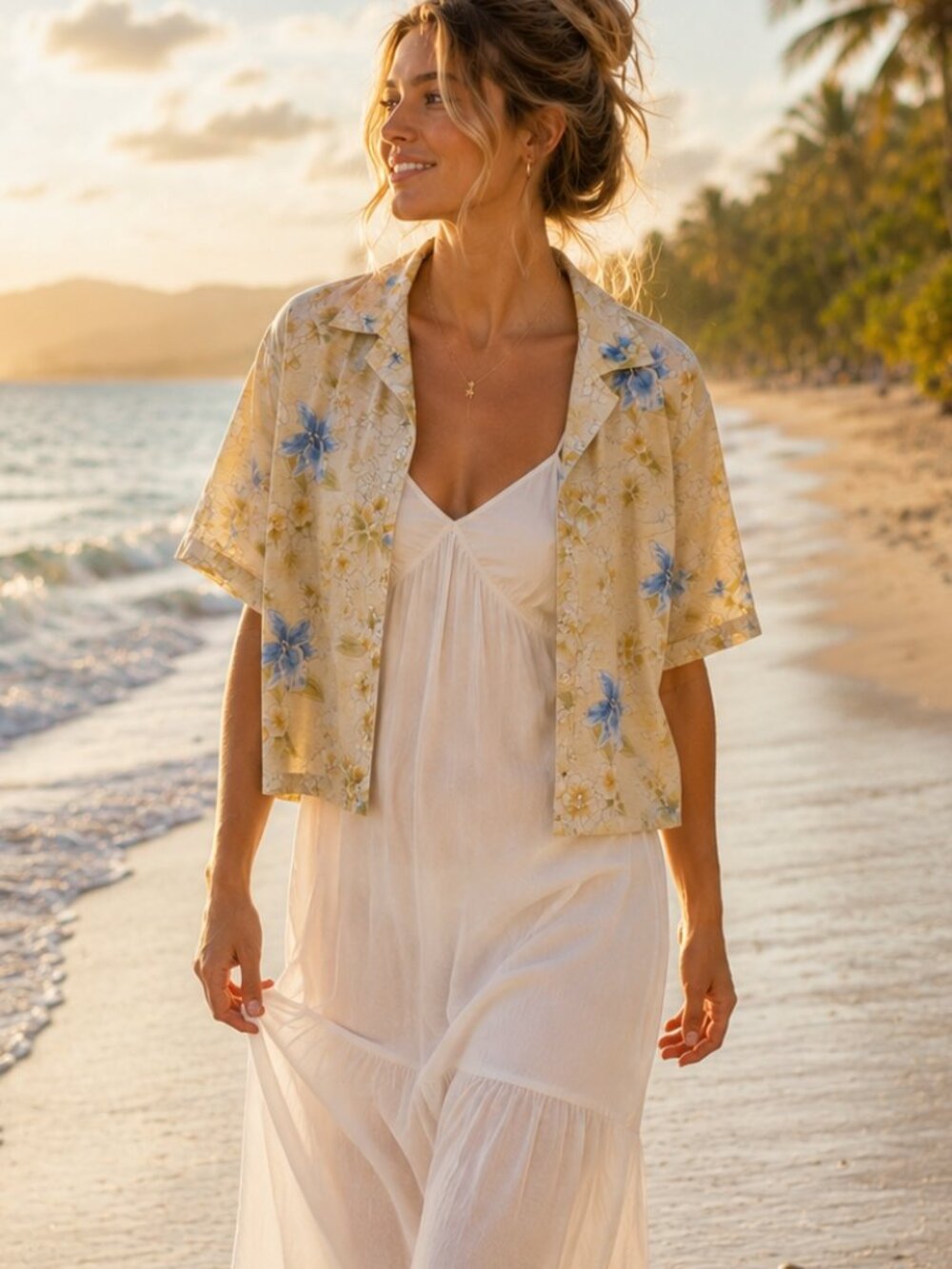 Tommy Bahama 100% Silk Floral Hawaiian Resort Shirt Blue Yellow Tropical Top